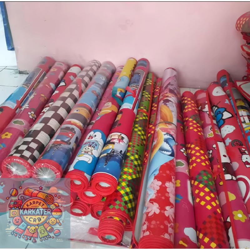 Karpet Spons Plastik Karakter 180*120 Karpet Karakter motif batik kotak // Karpet Lantai Motif Karak