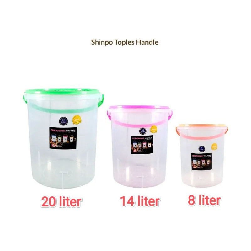 Toples Cendrawasih Shinpo 8 Liter, 14 Liter dan 20 liter/ Toples plastik Shinpo Gagang/ Toples 8 lit