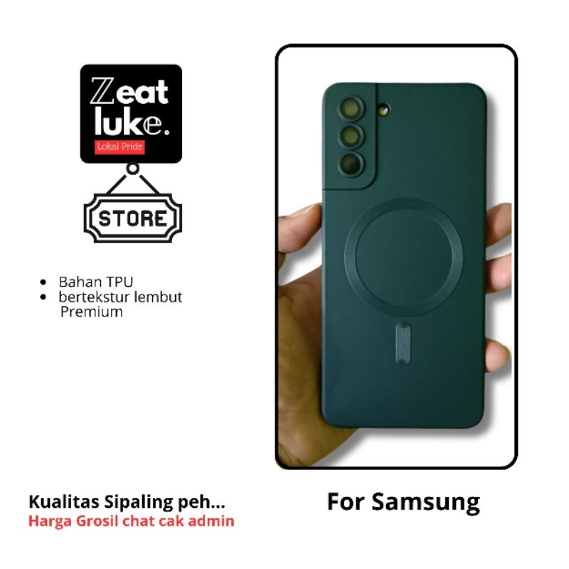 Soft Case Matte Magnetik Support MagsafeWireless Charging Phone Case Silikon With Ring Lensa Samsung