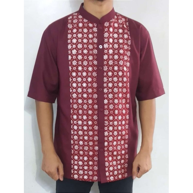 Kemeja koko katun ima Tuyobo mix Batik lapis trikot lengan pendek ori By Adzhana