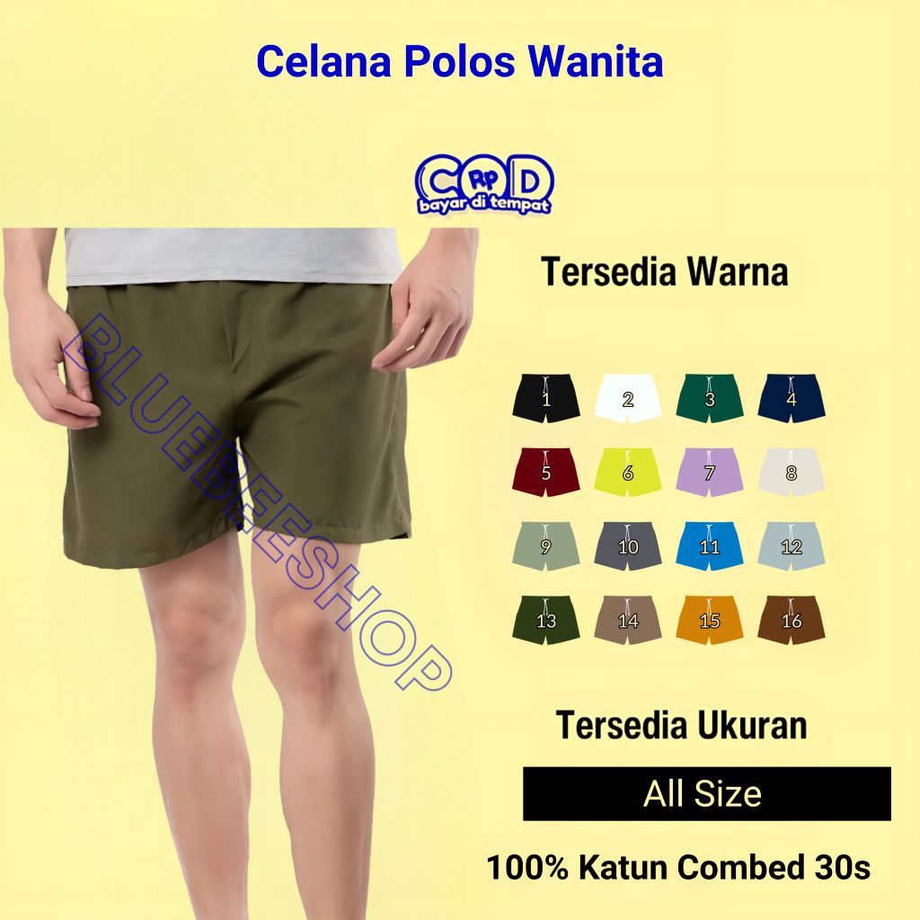Celana Pendek Boxer Polos Wanita Katun Combed 30s