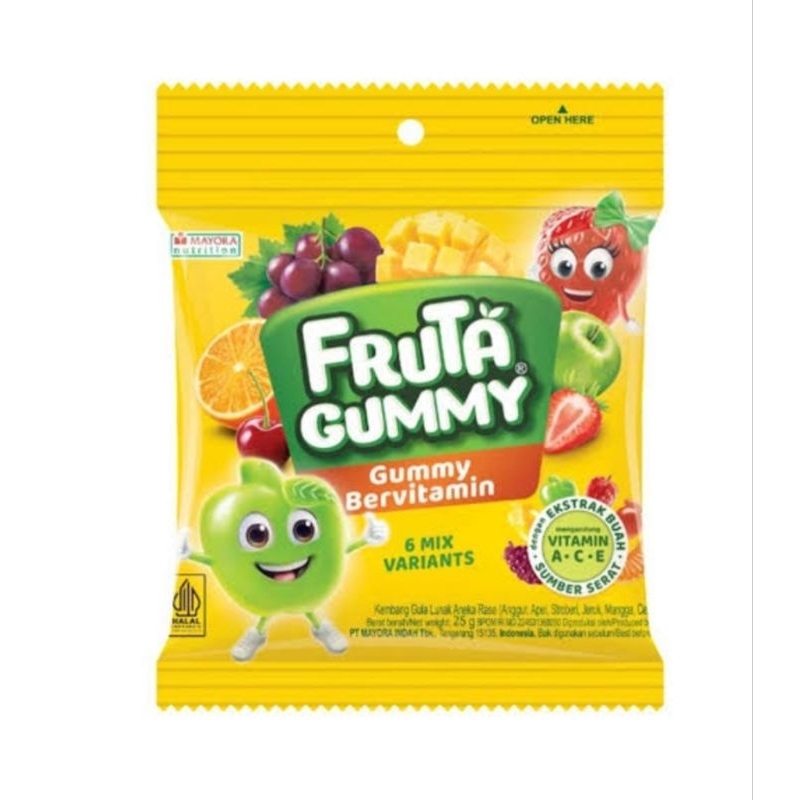 

Fruta Gummy 25 gram Permen Jelly Bervitamin dengan 6 rasa buah