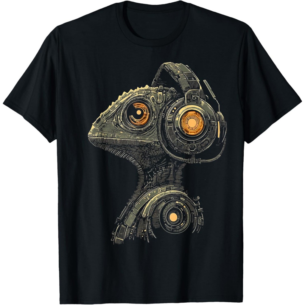 Headphone Musik Grafis Hewan Bunglon Kaos Bunglon