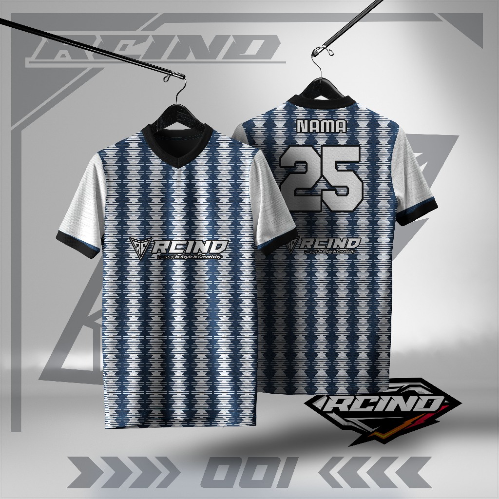 Jersey futsal/Jersey Bola biru putih F112 Full Printing Free nameset