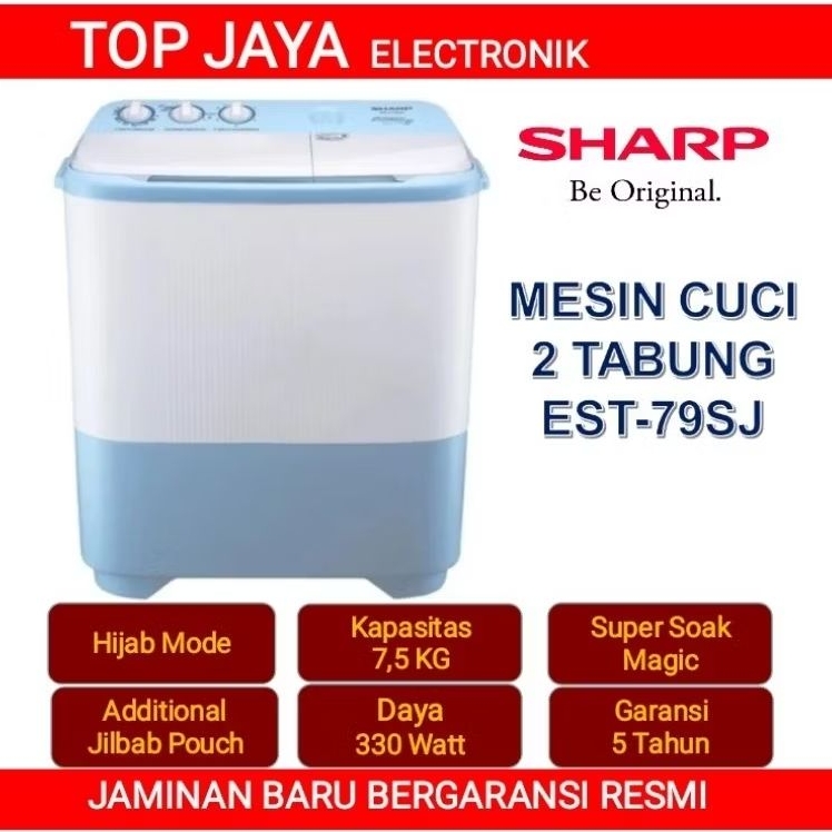 MESIN CUCI SHARP 2 TABUNG 7,5KG/SHARP MESIN CUCI 2 TABUNG EST-79SJ 7,5KG BARU BERGARANSI RESMI