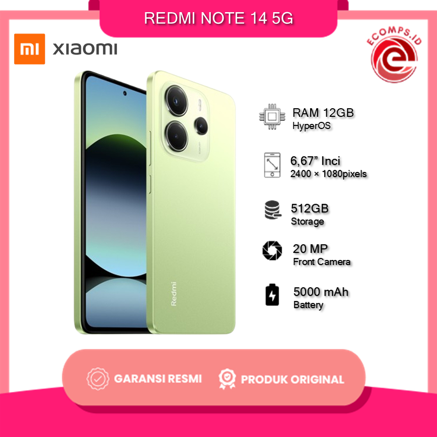 HP XIAOMI REDMI NOTE 14 5G 8GB 256GB | 12GB 512GB NFC AMOLED GARANSI RESMI - Midnight Black, 5G 12GB