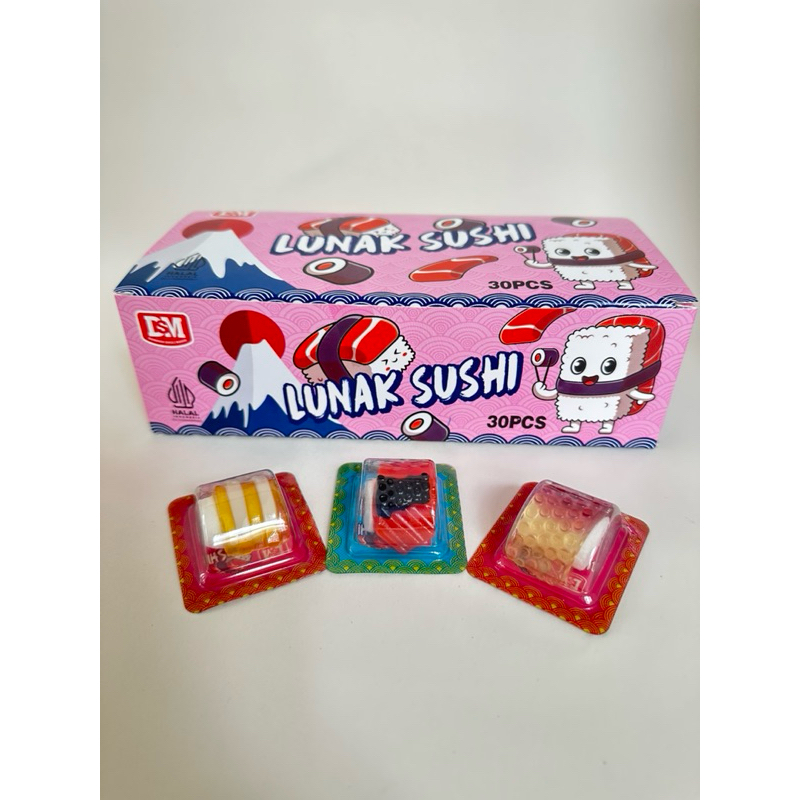 

Lunak sushi gummy jelly rasa buah box isi 30 pcs HALAL