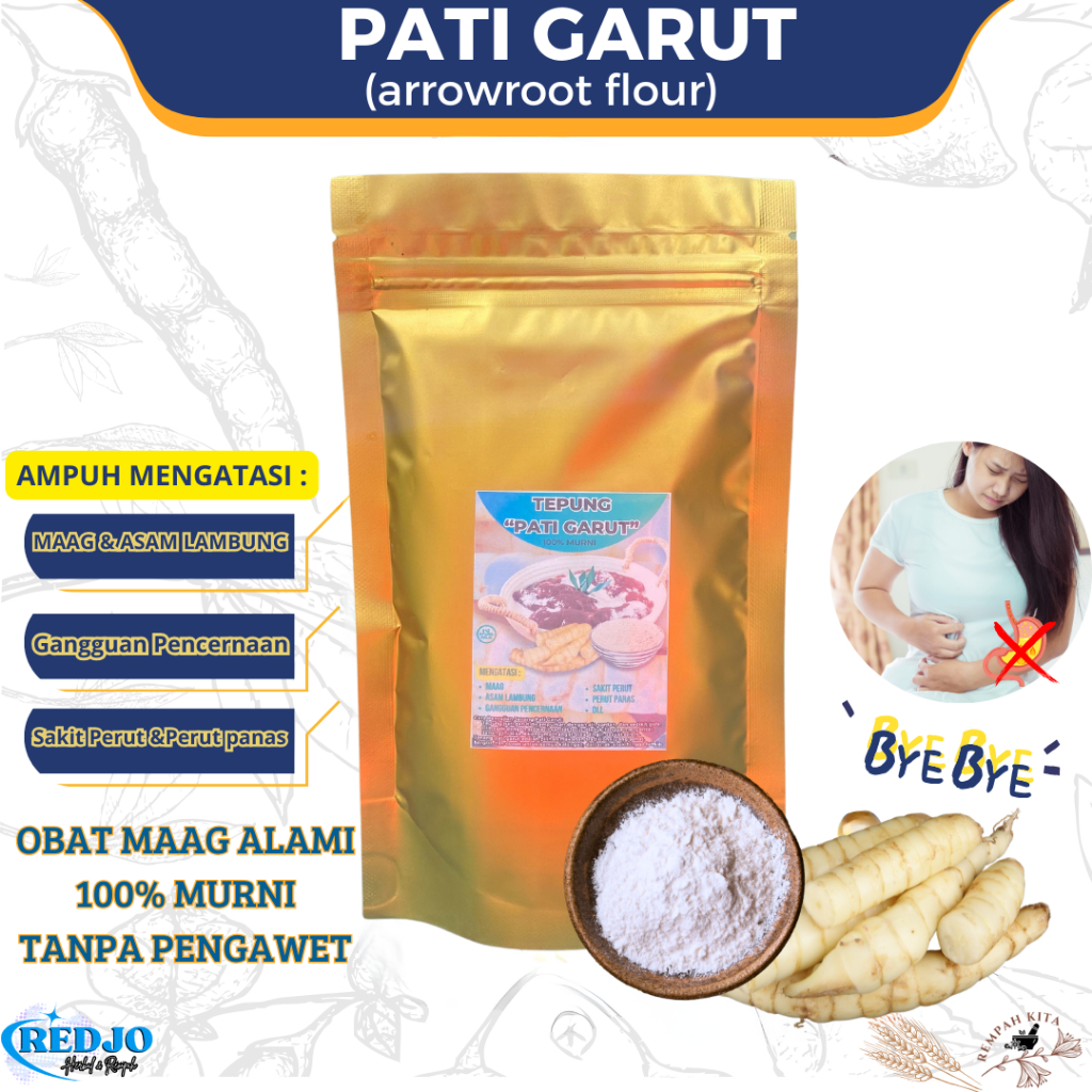 

TEPUNG PATI GARUT Murni Solusi Asam Lambung Maag Perut Kembung Umbi Garut Irut Angkrik Bebas Gula arrowroot Flour