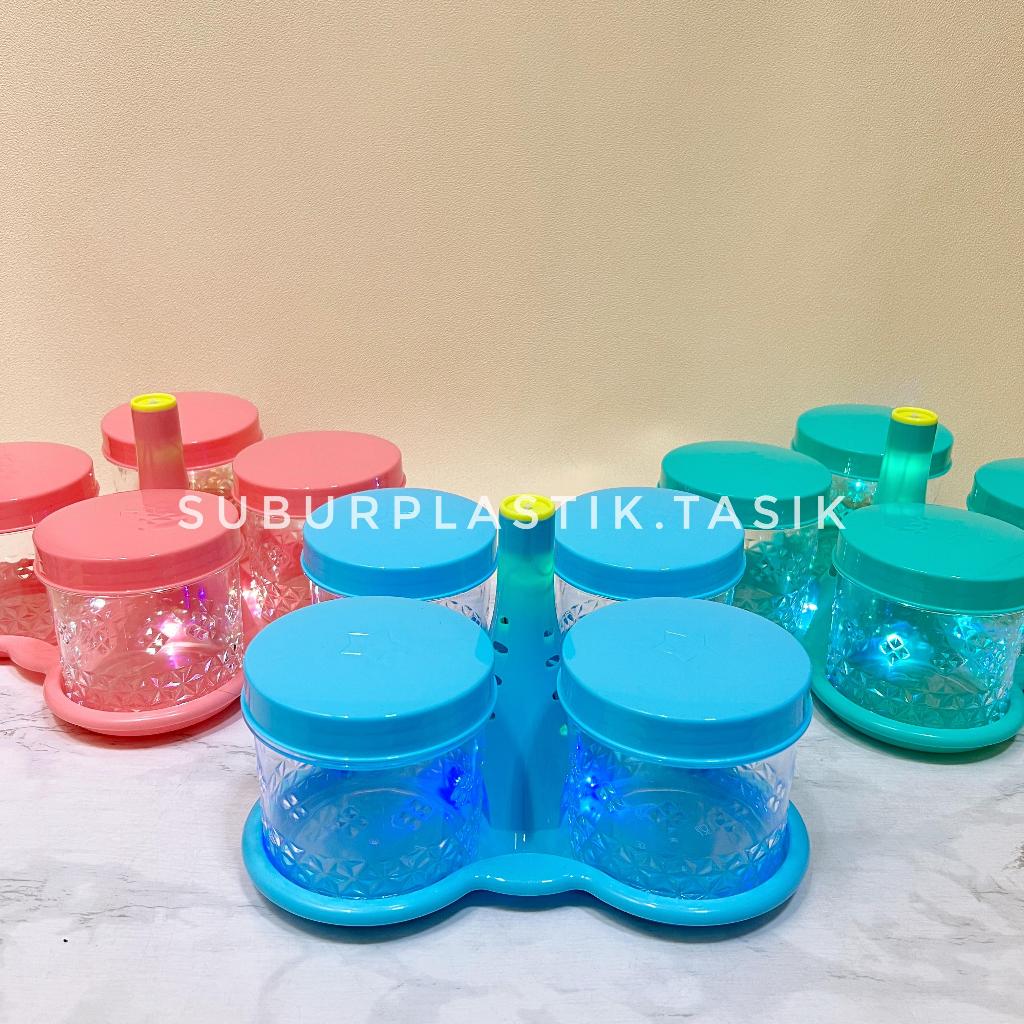 Toples Set Nampan Universal Kelap Kelip Kecil Isi 4 Pcs 800ml | Bahan Mika Akrilik Toples Snack Kue 