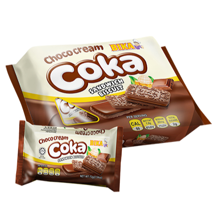 

Bika Coka Sandwich Biscuit Milk Cream, Coka Sandwich Biscuit Chocolate Cream And Coka Choco Cream 216 gram