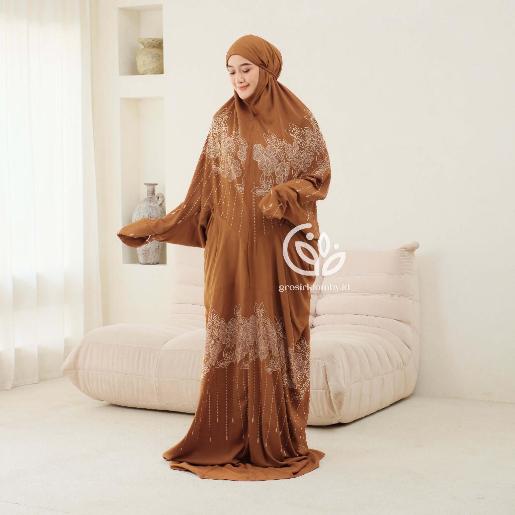 Mukena Terusan Lajuran Nabawi Batik Rayon Super Jumbo Atasan Bawahan Lembut  Nyaman