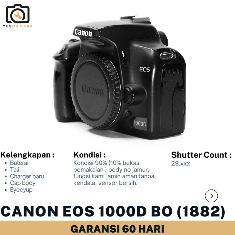 Canon Eos 1000D Body Only Bergaransi 2bulan Kamera DSLR Pemula Lcd Normal