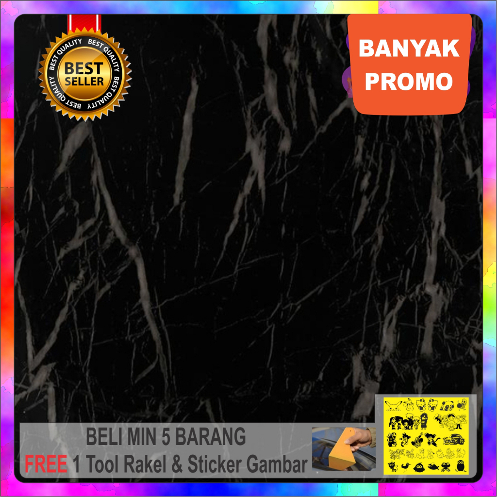 Quixoticquest_Shop Stiker Motif Marmer Hitam / Wall Sticker / Wallpaper / Stiker Marmer Marble