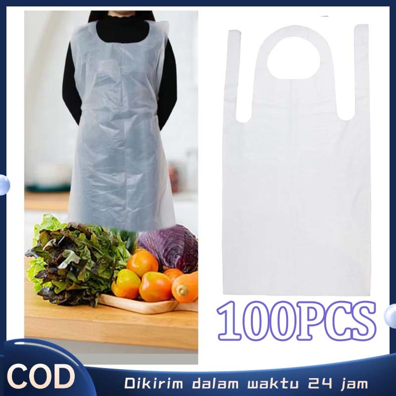 100pcs Apron Disposible Apron Plastik Medis Celemek Plastik Sekali Pakai
