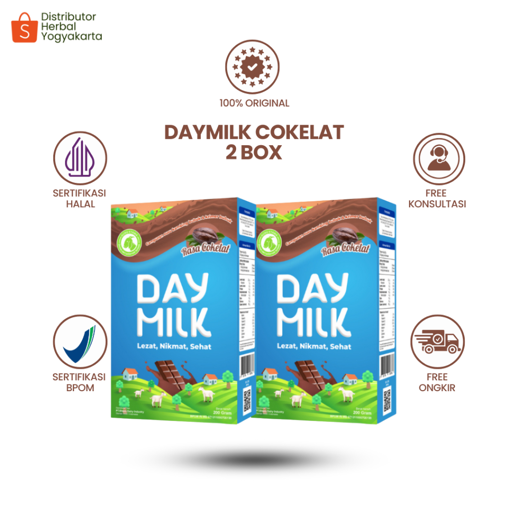 

Daymilk Rasa Cokelat - Susu Kambing Etawa Untuk Tulang , Sendi , Pernafasan & Jantung - 2 BOX