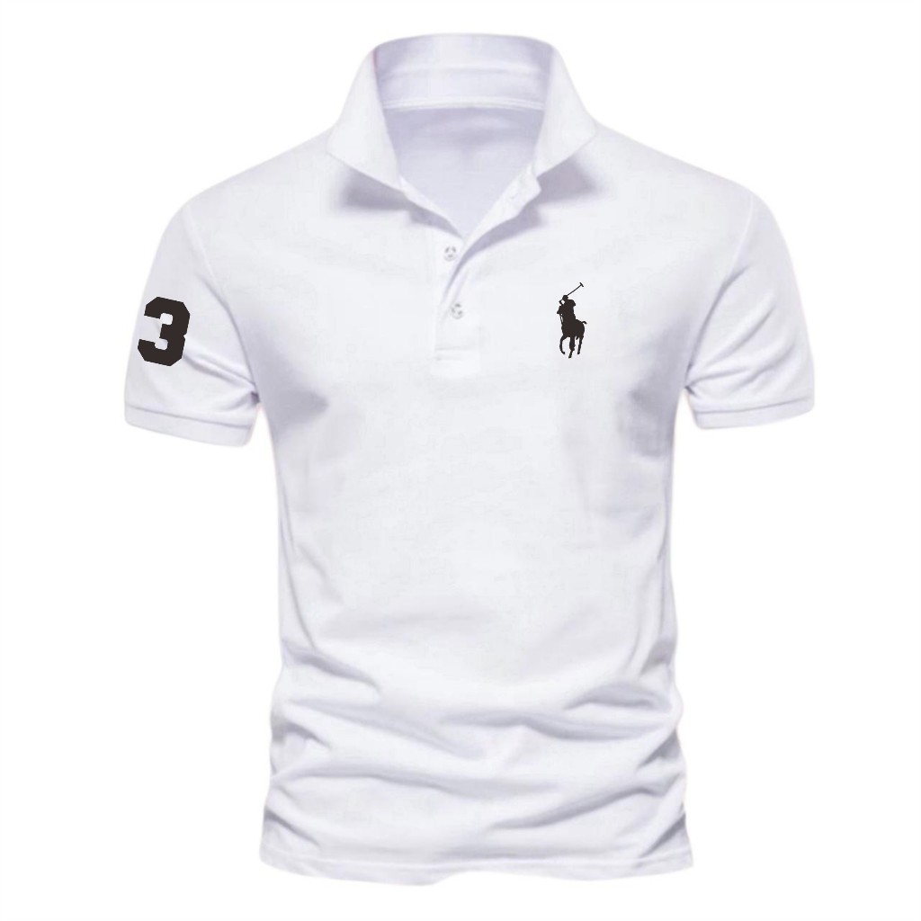 COD T-shirt Kaos Kerah Pria Baju Polo Keren LOGO KUDA 3 HITAM Lengan Pendek Motif Cressida Quality P