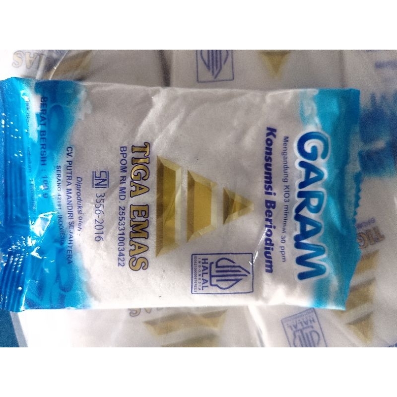 

Garam Tiga emas 100g paket 15 bks