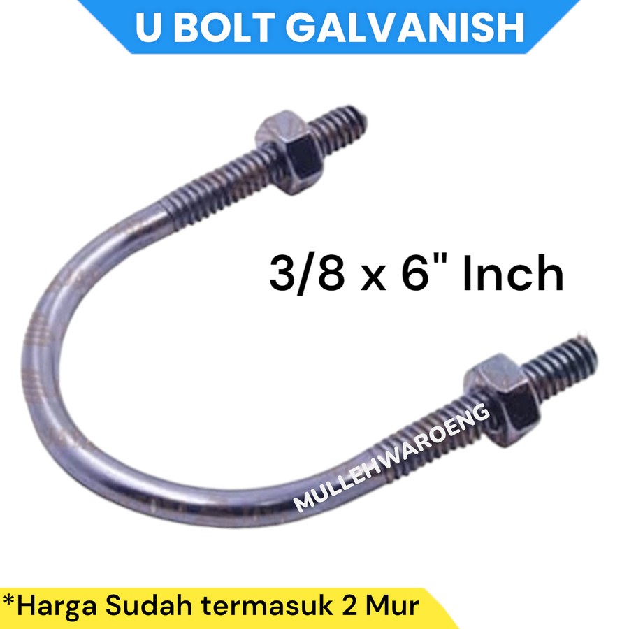 Ubolt Clamp Galvanis Pengikat Pipa Klem U Bolt 3/8 X 6" Murah 6 Inch