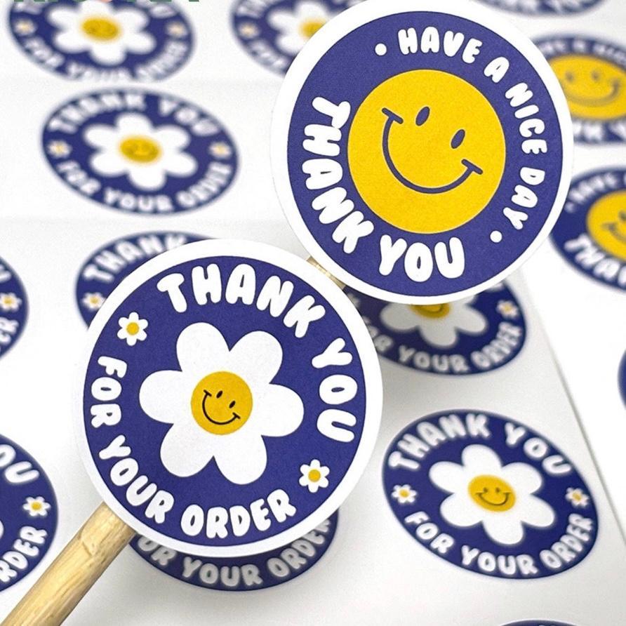 

[ , ] 12Pcs Stiker Thank You Kertas Daisy Smile