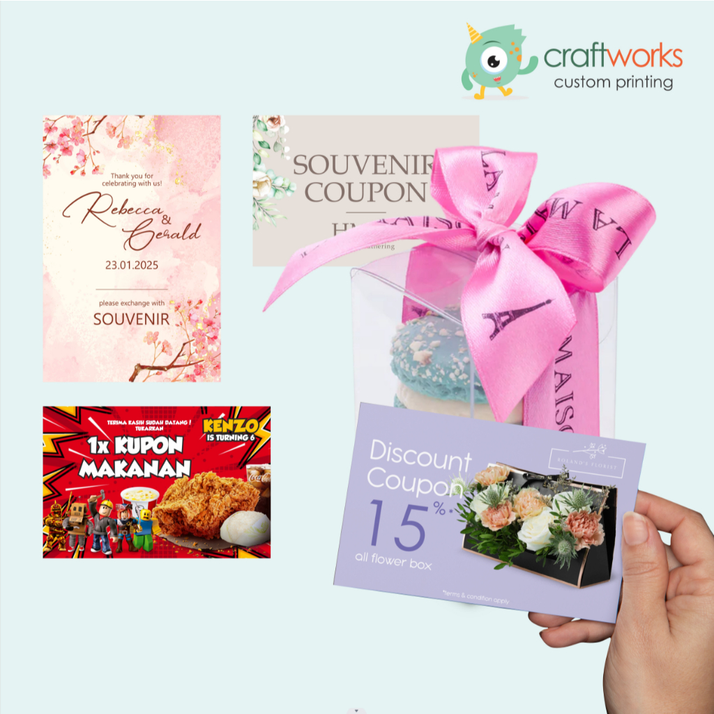 KUPON SOUVENIR WEDDING/ULTAH | KUPON DISKON | KUPON MAKAN - CUSTOM