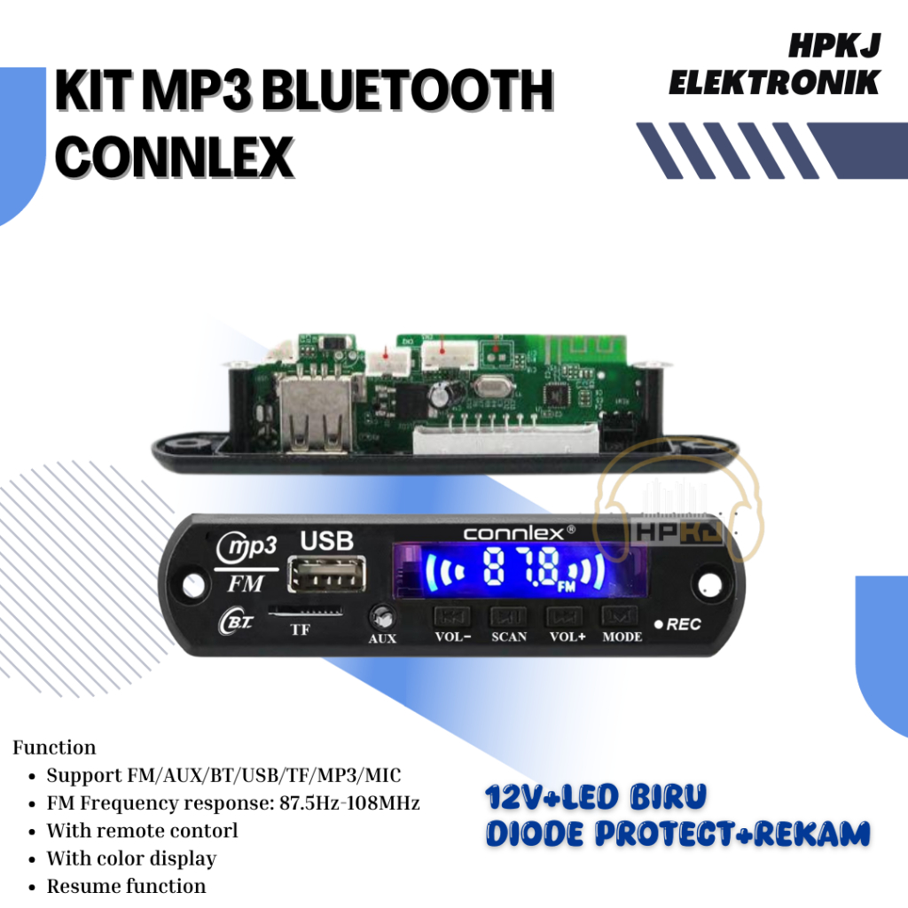KIT MODUL MP3 BLUETOOTH CONNLEX BT MODUL MP3 KIT MP3 12V + LED BIRU