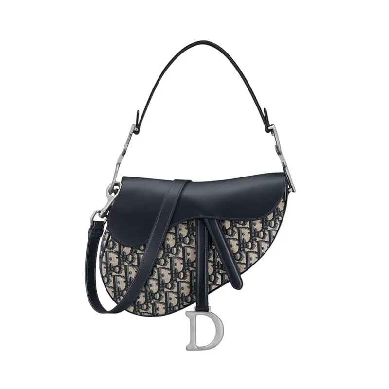 Dior Mirror Saddle Bag with Strap Oblique Jacquard and Smooth Calfskin Blue (Free box dusbag lengkap