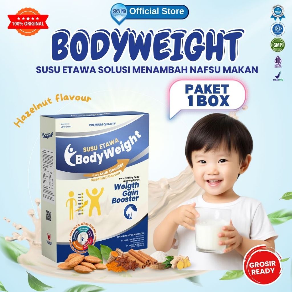 

BodyWeight Susu Kambing Etawa - Penggemuk Badan Meningkatkan keinginan nafsu makan - Paket 1 Box Kemasan 250grm