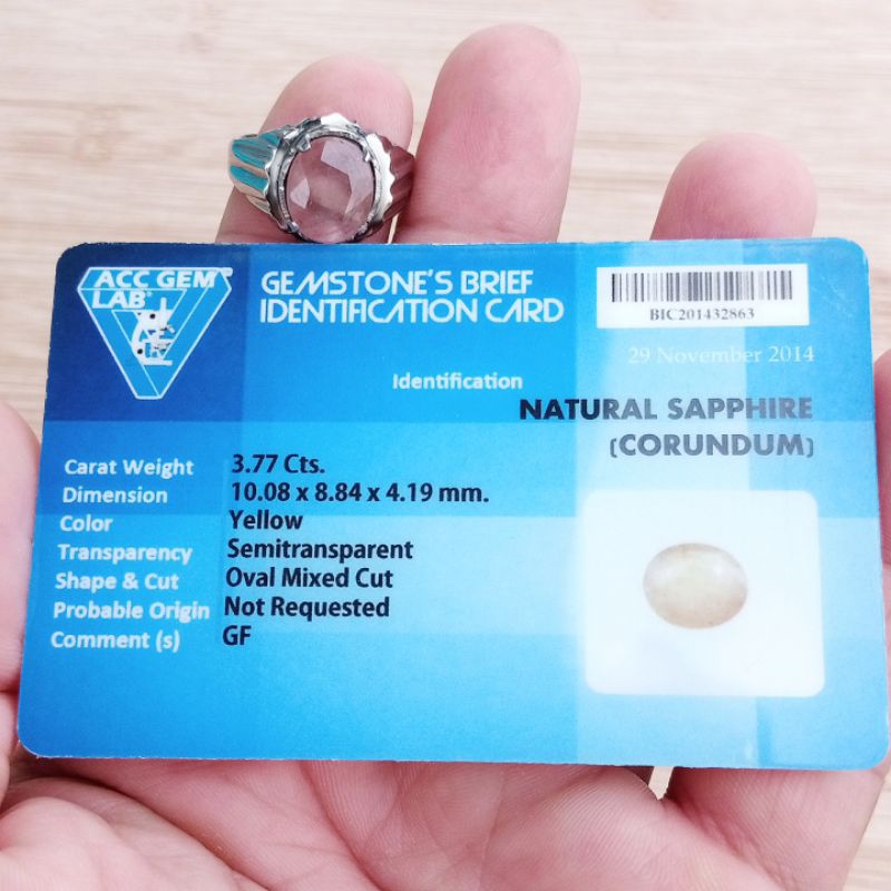 Cincin Monel Batu Permata Natural Yellow Safir / Sapphire + Memo 08