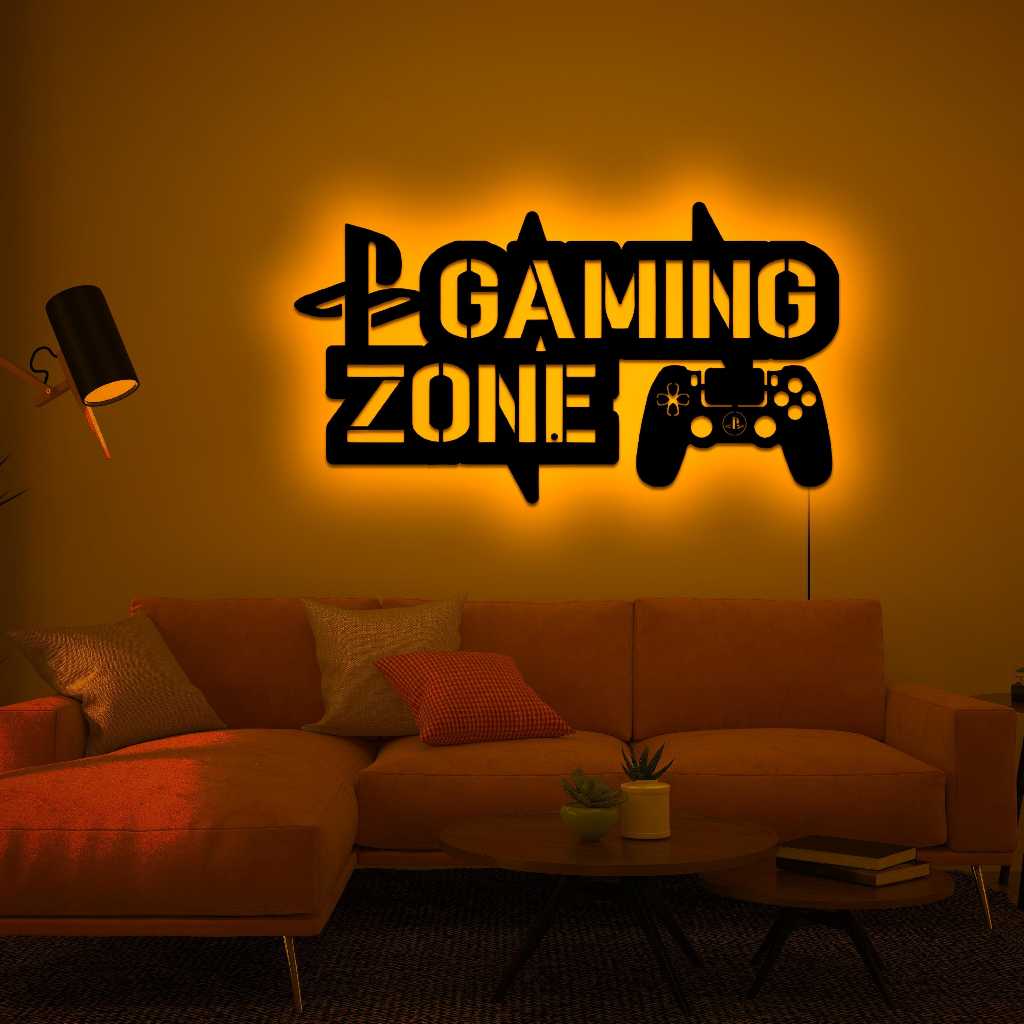 ((TANGI_DECORATIONS))  HIASAN DINDING LAMPU RGB MOTIF GAMING ZONE PAJANGAN DINDING MENYALA CAHAYA RG