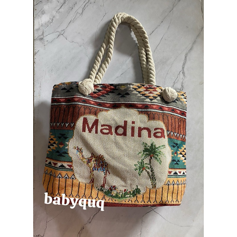 TERBARU  totebag kanvas tali sumbu etnik khas saudi arabia oleh oleh umroh haji // totebag kanvas ma