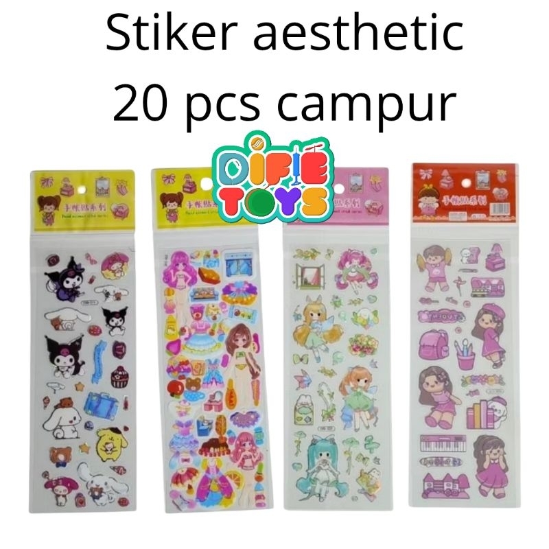 

20 pcs stiker aesthetic kecil 7x17 cm stiker kaca campur