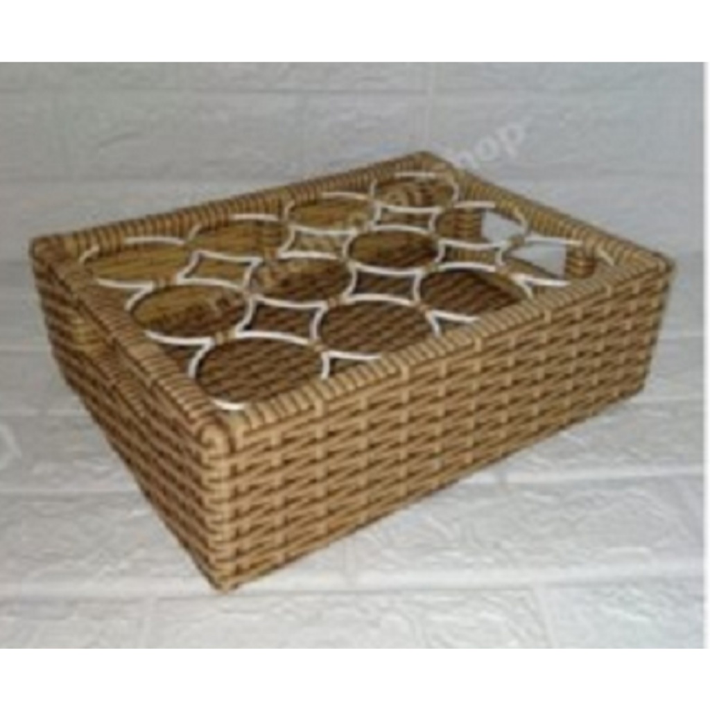 Keranjang Air Mineral Kapasitas 12 Slot Lubang / Tempat Aqua Rotan / Wadah Air Minum Anyaman Sinteti