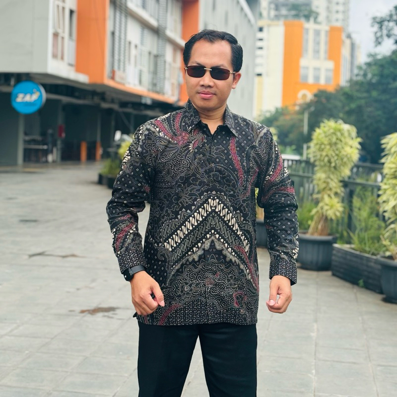 JUMBO LD 140 Kemeja batik pria bahan katun lapis furing lengan panjang