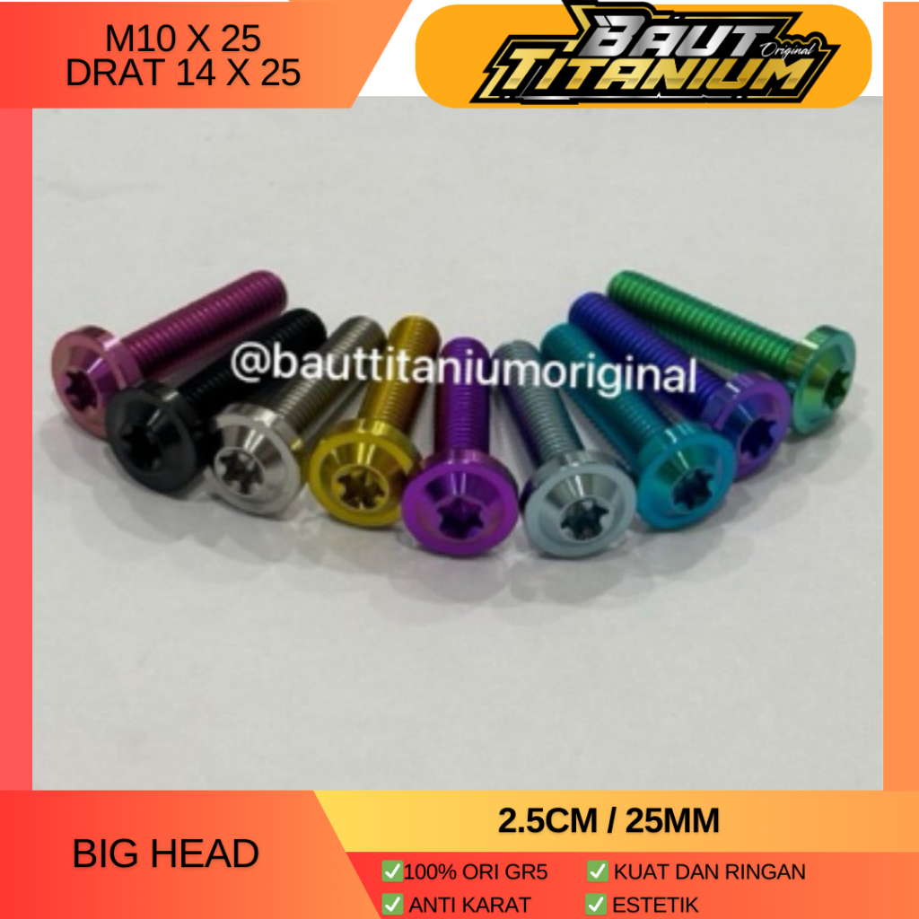 Baut Titanium M10x25 Drat 14 x 25 Big head