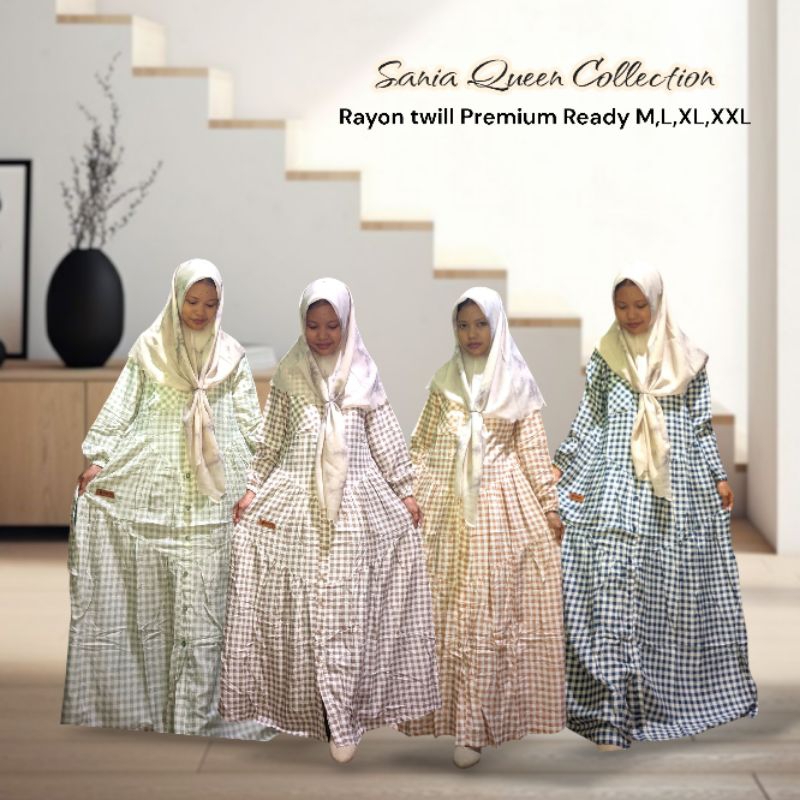 Gamis Rayon twill Premium motif kotak-kotak cantik