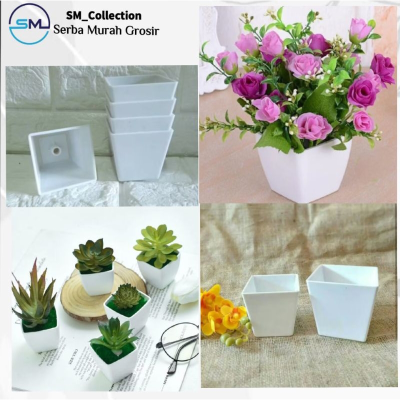 vas melamin kotak/pot bunga plastik artificial home/vas bunga kotak putih 8807