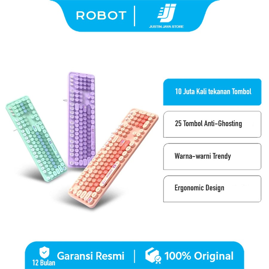 ROBOT Wired Keyboard RK30 Pastel Color Berkabel Portable Office Keyboard Laptop Garansi Resmi Robot 
