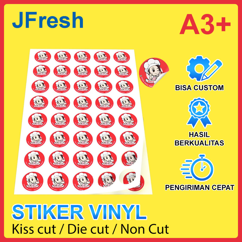 

Cetak Sticker Vinyl Custom A3+ Glossy / Doff Matte / Transparan Transparant / Print Stiker Label Waterproof Anti Air Poster Logo Promosi Premium Tempel Kemasan Produk Makanan Minuman Vynil Vinil Kertas Water Proof A3 + Kiss Cut / Die Cut / Tanpa Cutting