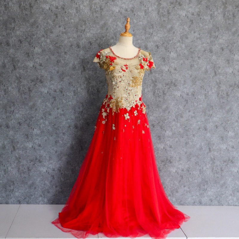Red Brukat Long Dress Mewah Preloved Second