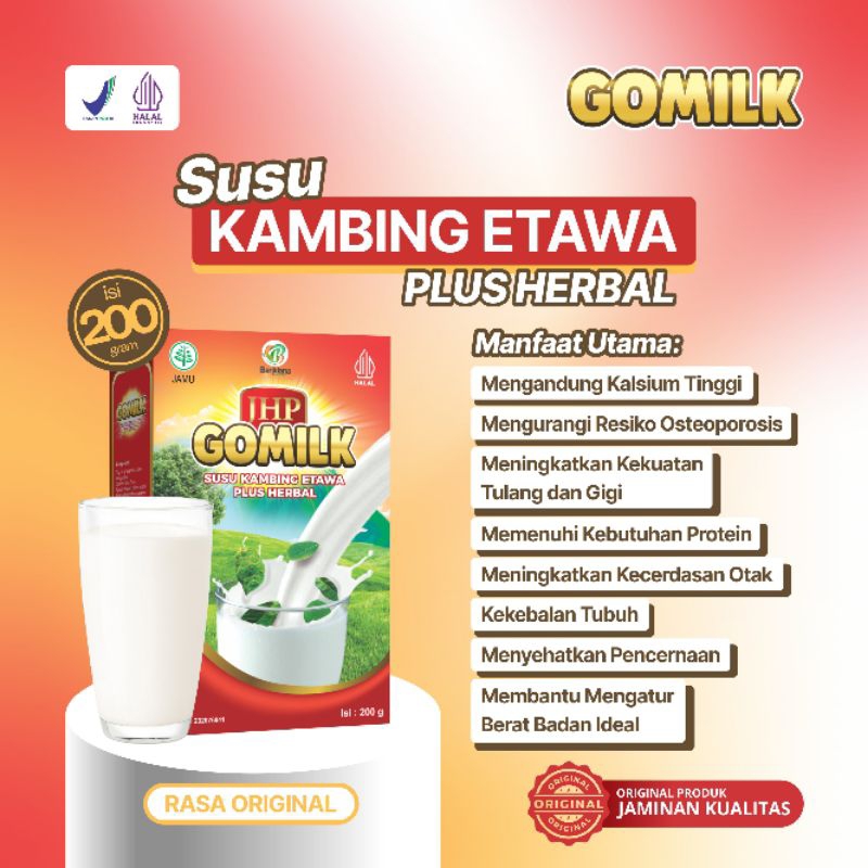 

GOMILK RASA ORIGINAL 200 gram - Susu Kambing Etawa Murni Plus Herbal Memelihara Kesegatan dan Daya Tahan Tubuh atau Imunitas, Perkembangan Anak, Nyeri otot, Gangguan Pernapasan, Batuk pilek