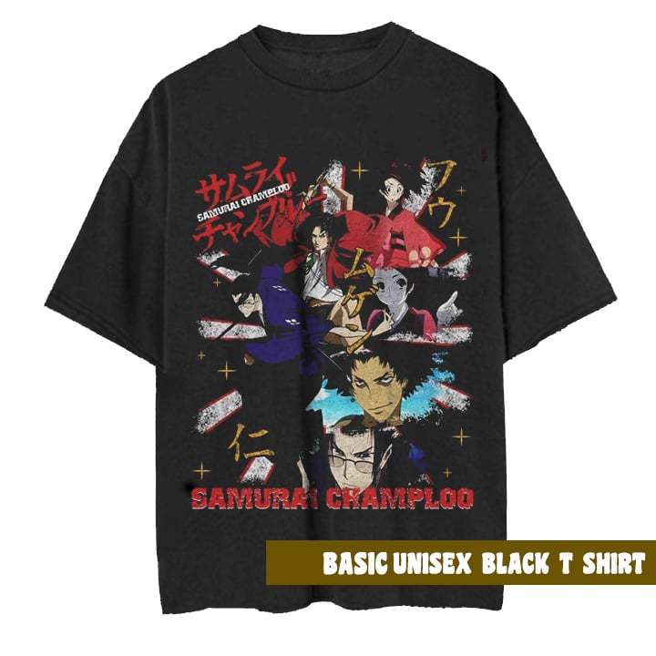 Kaos Samurai Champloo Retro Vintage | Unisex Hitam & Oversize Washed