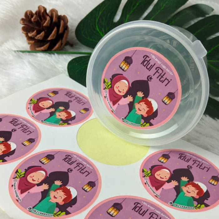 

2-4 Threemind Cetak Sticker Label Bulat Idul Fitri Stiker Lebaran Toples Label Kue Lembaran A3+