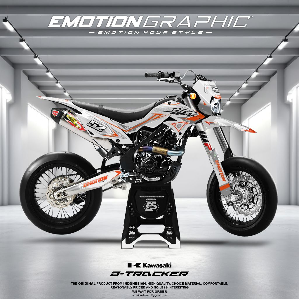 DECAL STIKER DTRACKER - KLX BF FULLBODY MIX OREN STABILO, HOLOGRAM, DAN CHROME SUPERMOTO