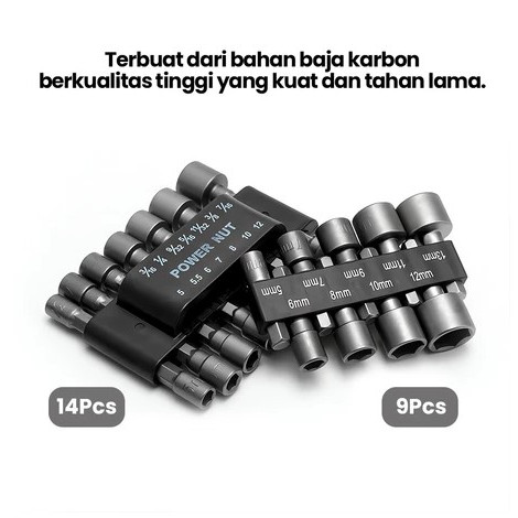 Mata Shock 14pcs Hex Power Nut Kunci socket set lengkap Untuk Impact Drill Mata Shock Tool set / SOC