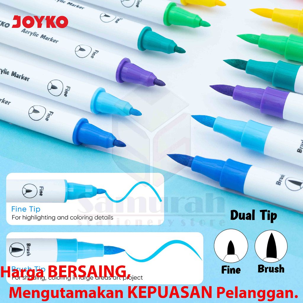 

RB Spidol Akrylik Marker Joyko ACMK 68 24 Warna / Acrylic Marker 24 Colours Dual Tip Fine - Brush /