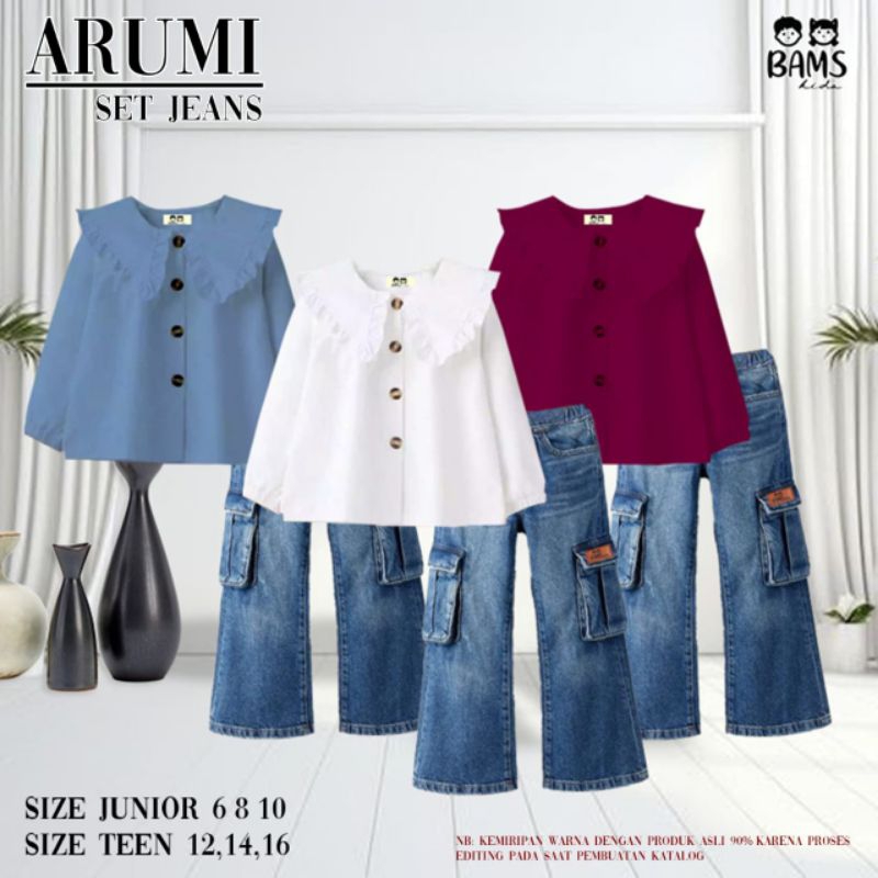 ready setelan anak cewek ARUMI SET JEANS By Bamskids 6-16y