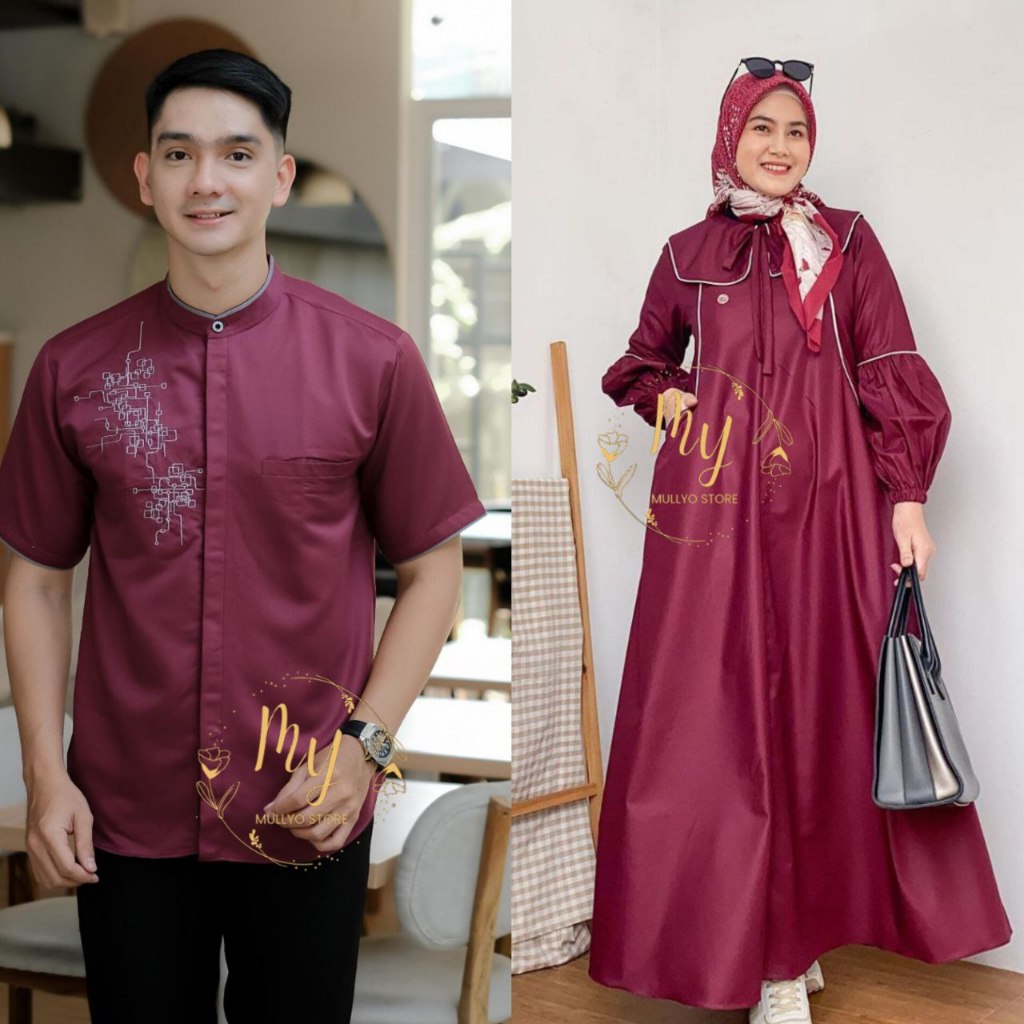 COUPLE BAJU MUSLIM TOYOBO COUPLE BAJU KOKO BORDIR LENGAN PENDEK COUPLE ABAYA GAMIS PREMIUM