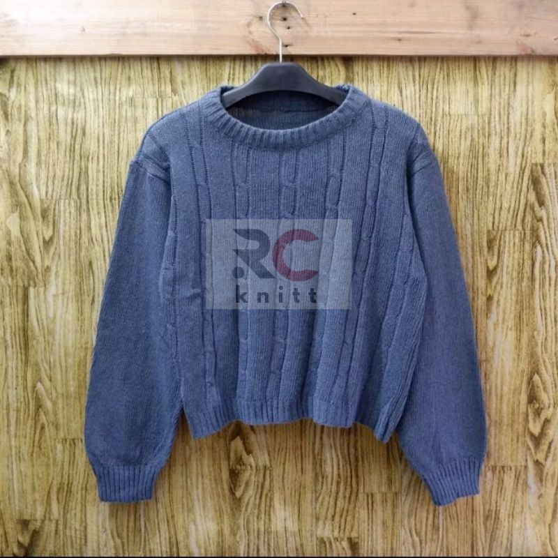 RC KNIT HANA Blouse Rajut Cable Crop Oversize Sweater Wanita Motif Cable Atasan Wanita Blouse Rajut