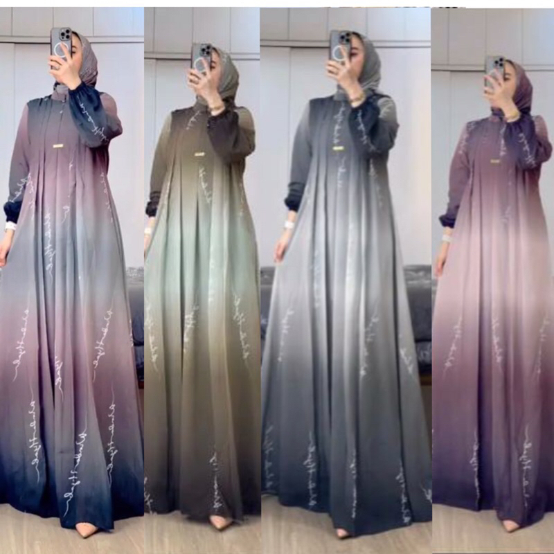 GAMIS SET HIJAB WENDA CERUTY JUMBO MOTIF PREMIUM GRADASI TERBARU TERLARIS KEKINIAN