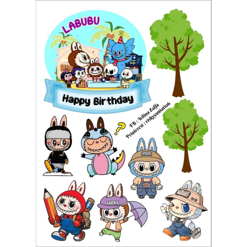 TOPPER LABUBU VIRAL / Topper Untuk Kue ULTAH Bisa Tambah Nama / Topper Labubu Murah